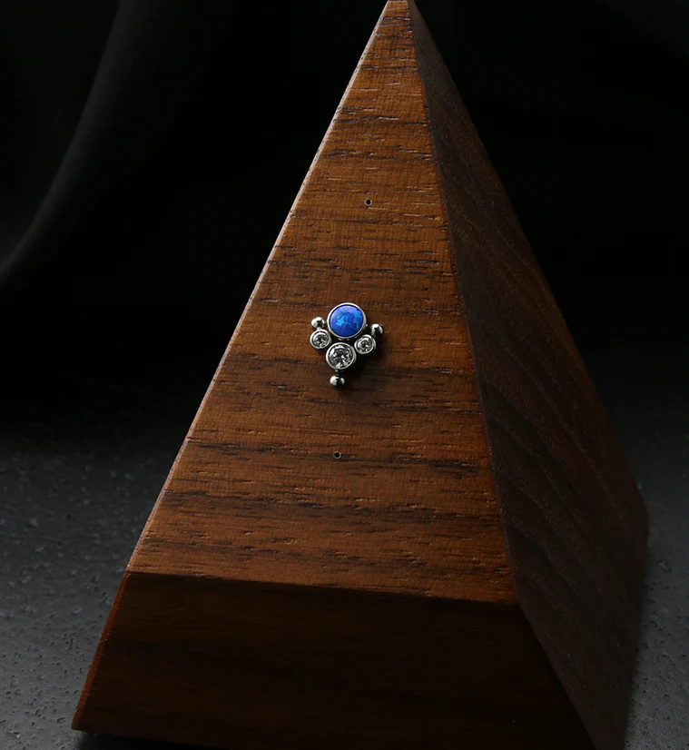 Blue Opalite Clear CZ Bundle Titanium Threadless Top - Image 2