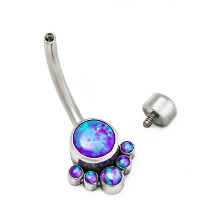 Blue Opalite Cluster Titanium Belly Button Ring - Image 2