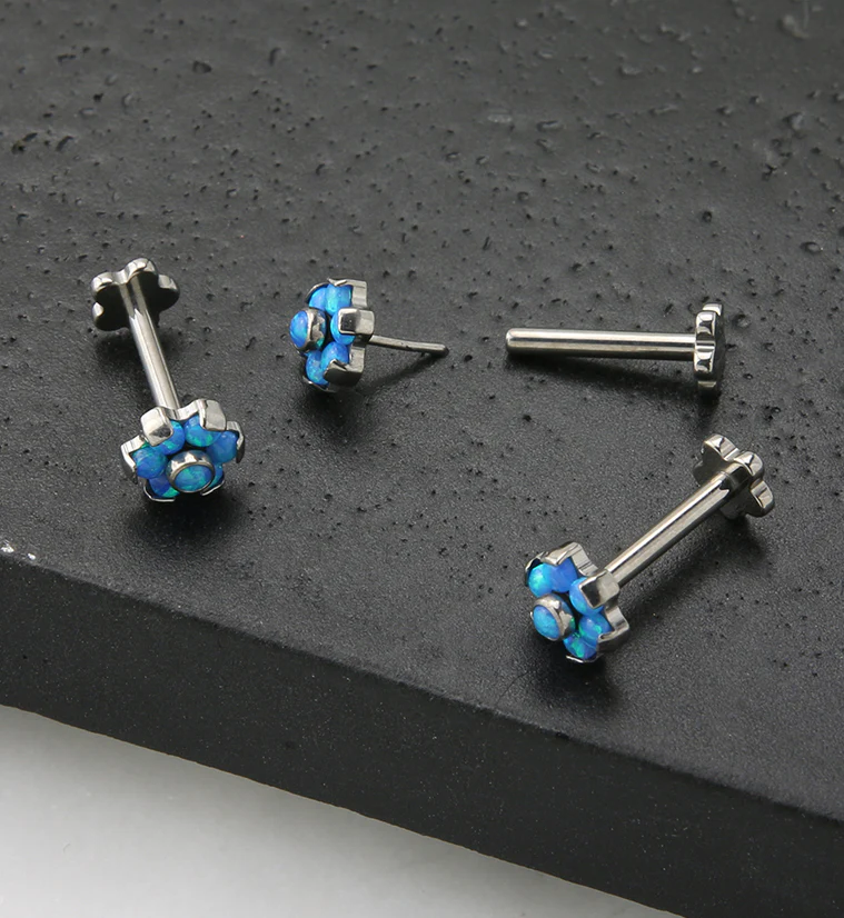 Blue Opalite Flower Titanium Threadless Labret - Image 2