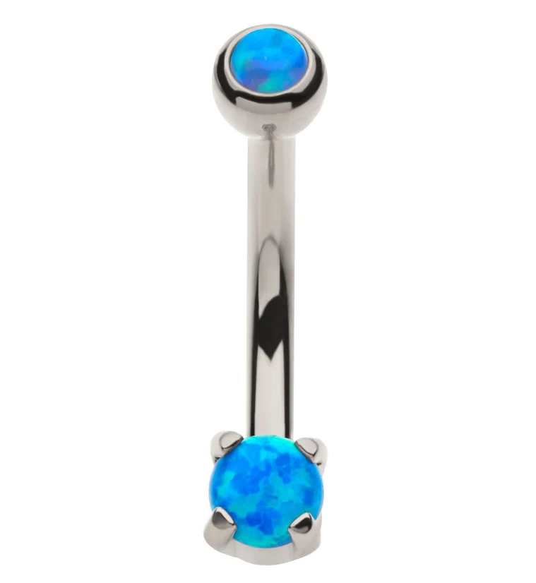 Blue Opalite Prong Set Stainless Steel Curved Barbell