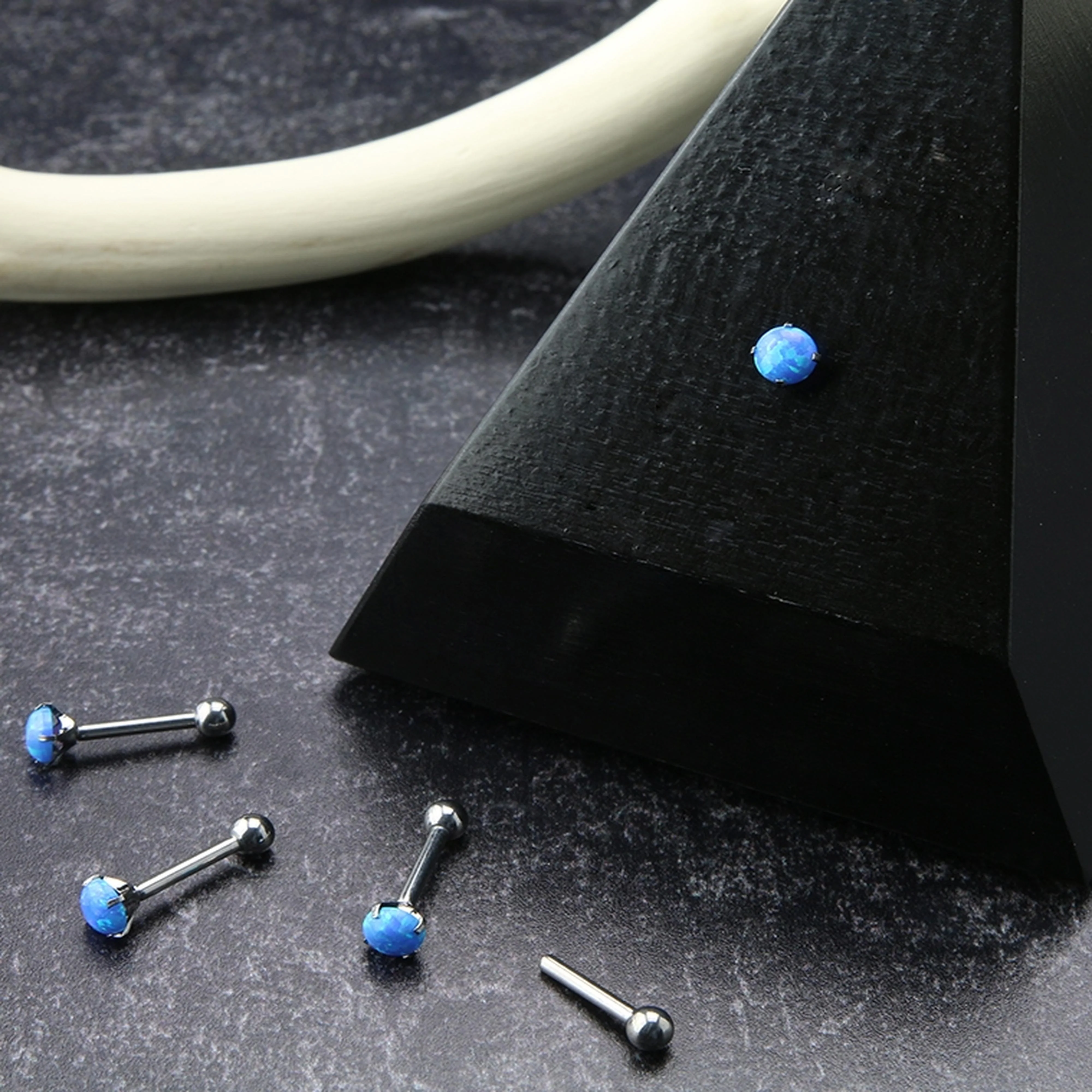 Blue Opalite Prong Set Titanium Threadless Barbell - Image 3