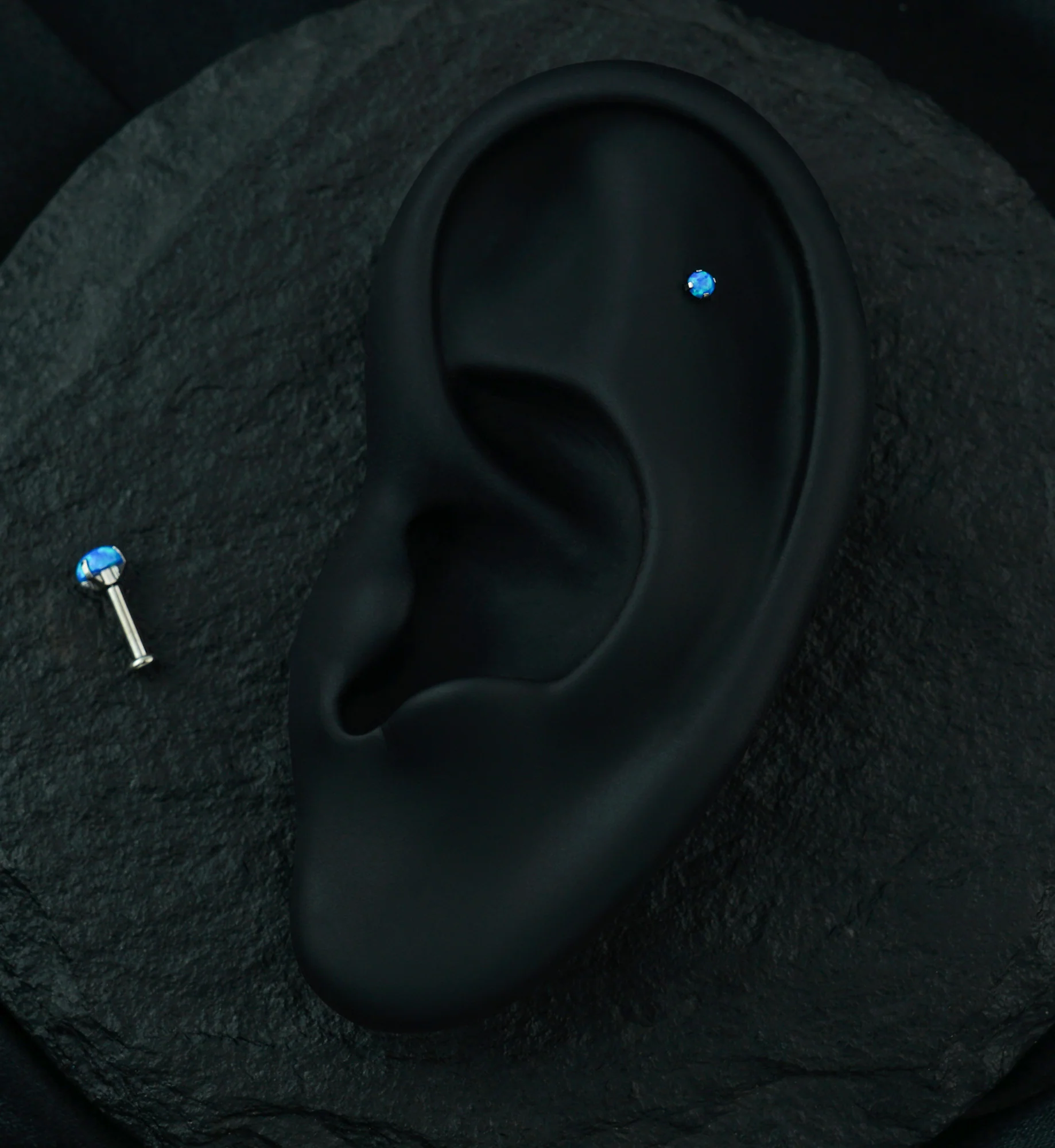 Blue Opalite Prong Set Titanium Threadless Labret - Image 2