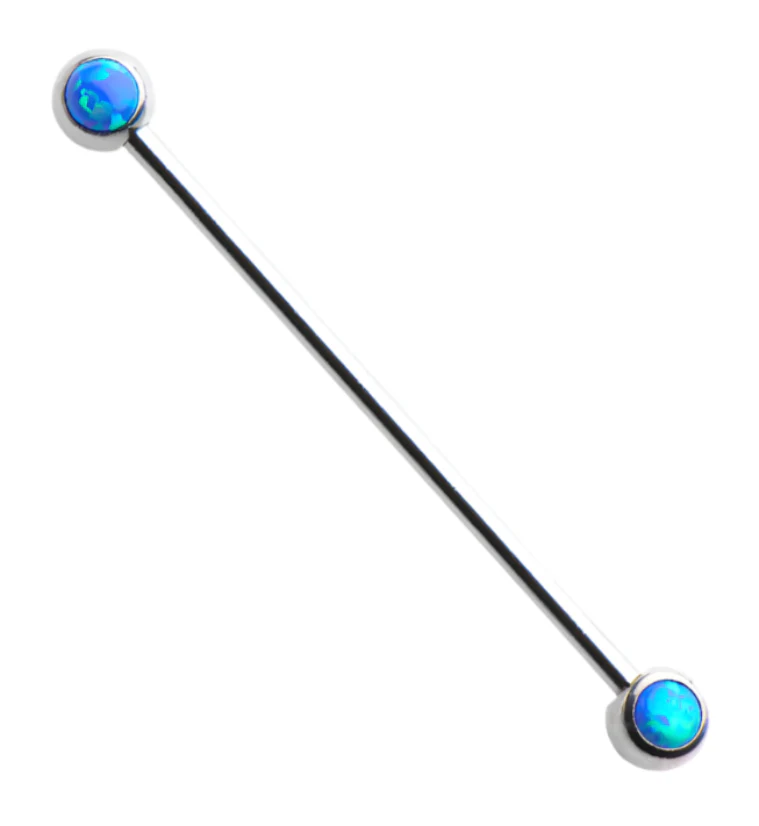 Blue Opalite Stainless Steel Industrial Barbell