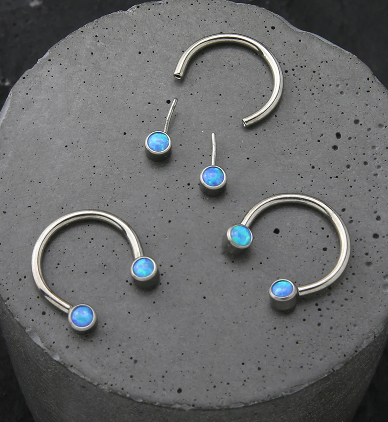 Blue Opalite Threadless Titanium Circular Barbell - Image 2