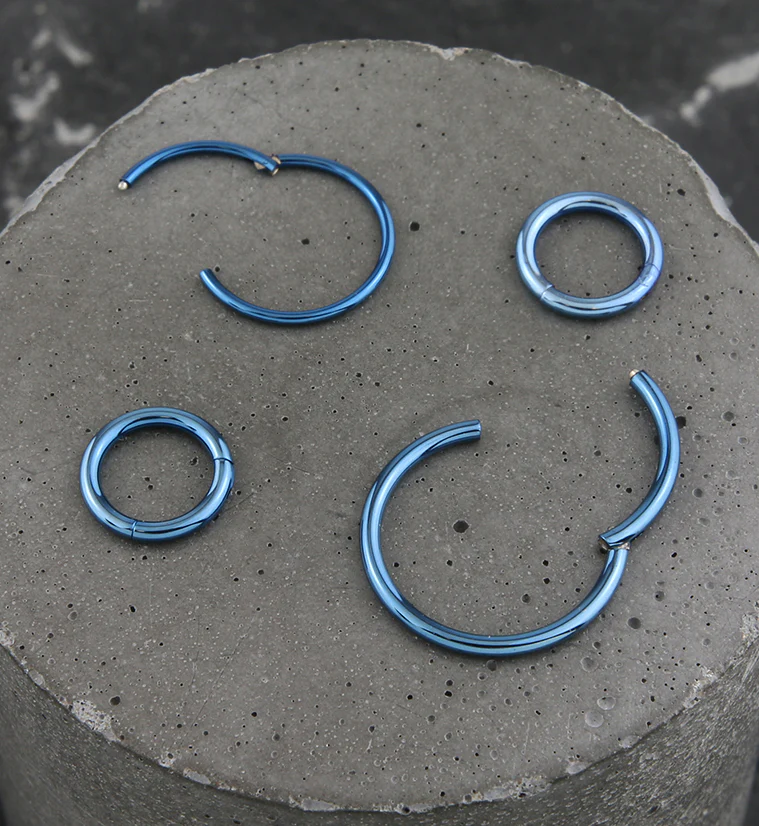 Blue PVD Hinged Stainless Steel Segment Hoop Ring - Image 2