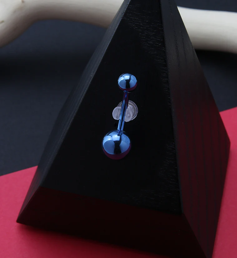 Blue PVD Titanium Internally Threaded Belly Button Ring - Image 2