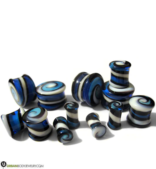 Blue Spiral Design Glass Plugs - Image 3