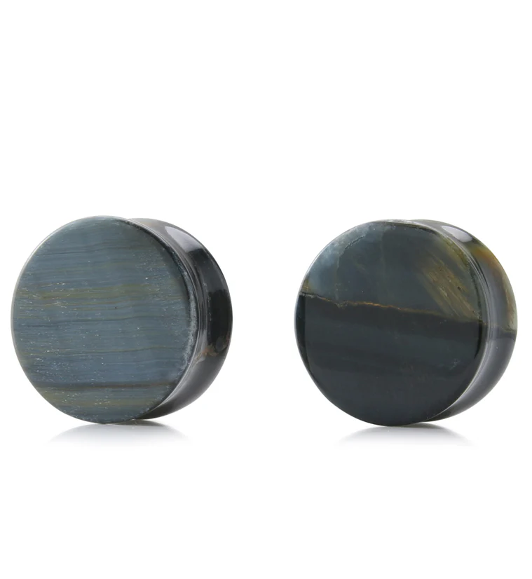 Blue Tigers Eye Stone Plugs 7/8" (22.5mm) Version 1 - Image 2