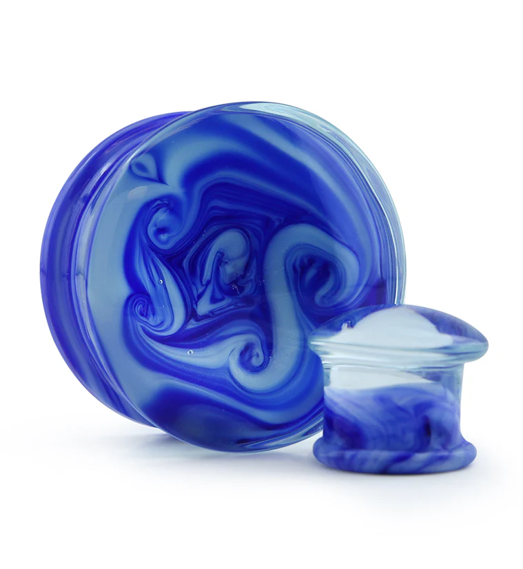 Blue/White Chroma Swirl Glass Double Flare Plugs
