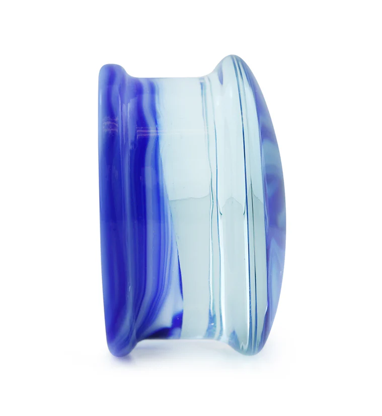 Blue/White Chroma Swirl Glass Double Flare Plugs - Image 4