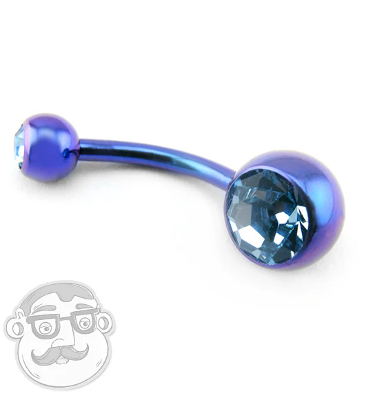 Blurple Titanium Belly Button Ring - Blue CZ Gem - Image 2