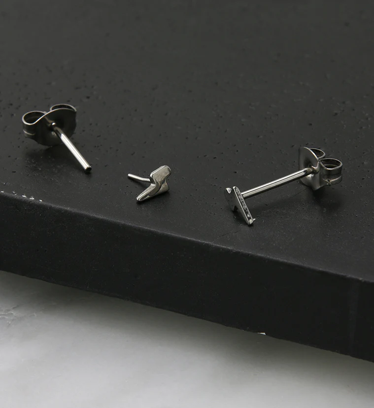Bolt Titanium Threadless Earrings - Image 2