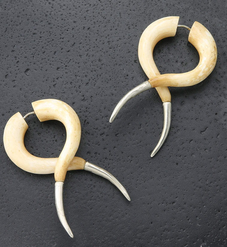Fake Gauge Crossing Tapers Bone Tribal Earrings - Image 2