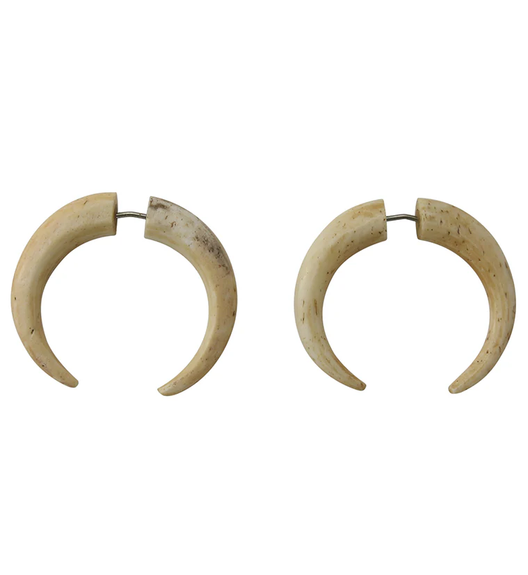 Bone Fake Gauge Horseshoe Tribal Earrings - Image 3