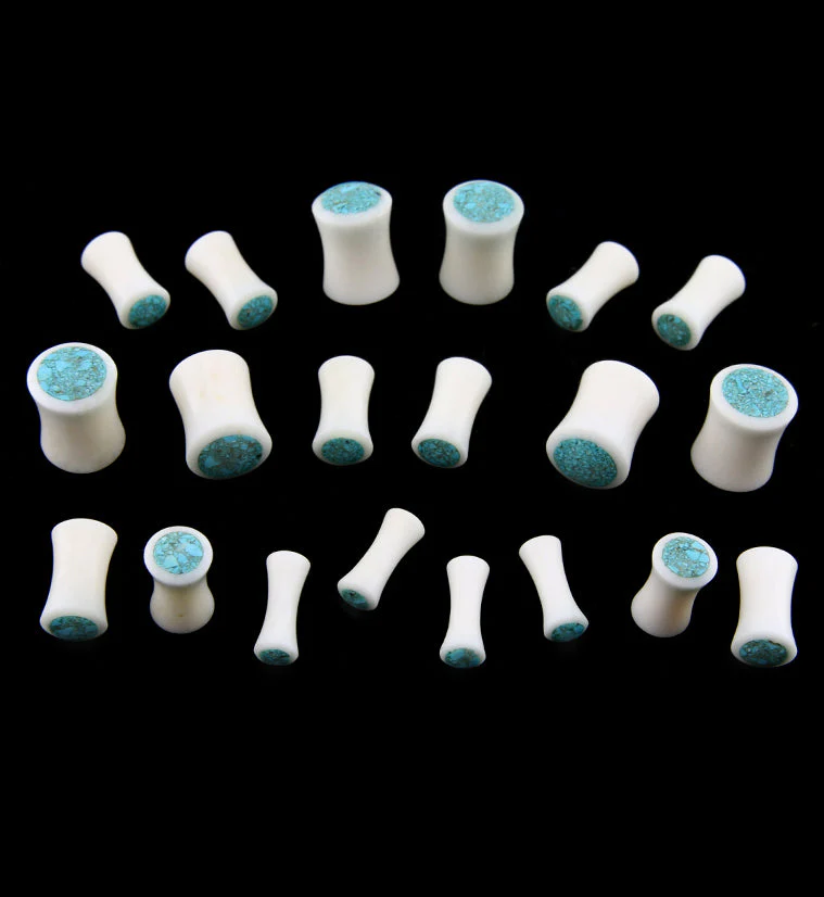 Bone Plugs with Crushed Turquoise Howlite Stone Inlay