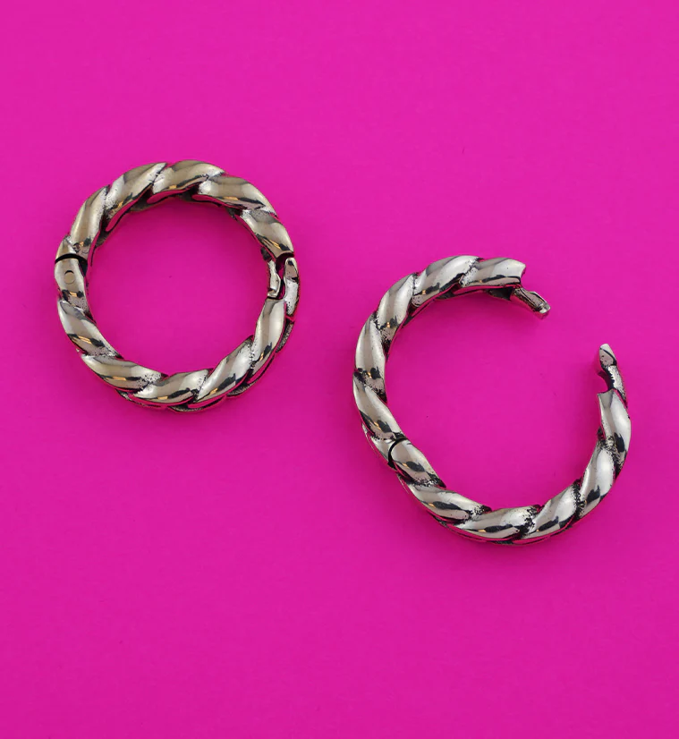 Brass Curb Chain Hoop Hinged Ear Weights - Image 2