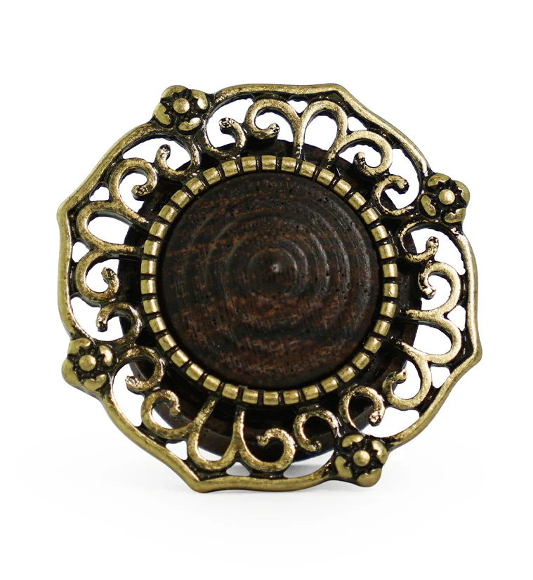 Brass Filigree Top Rose Wood Plugs - Image 2