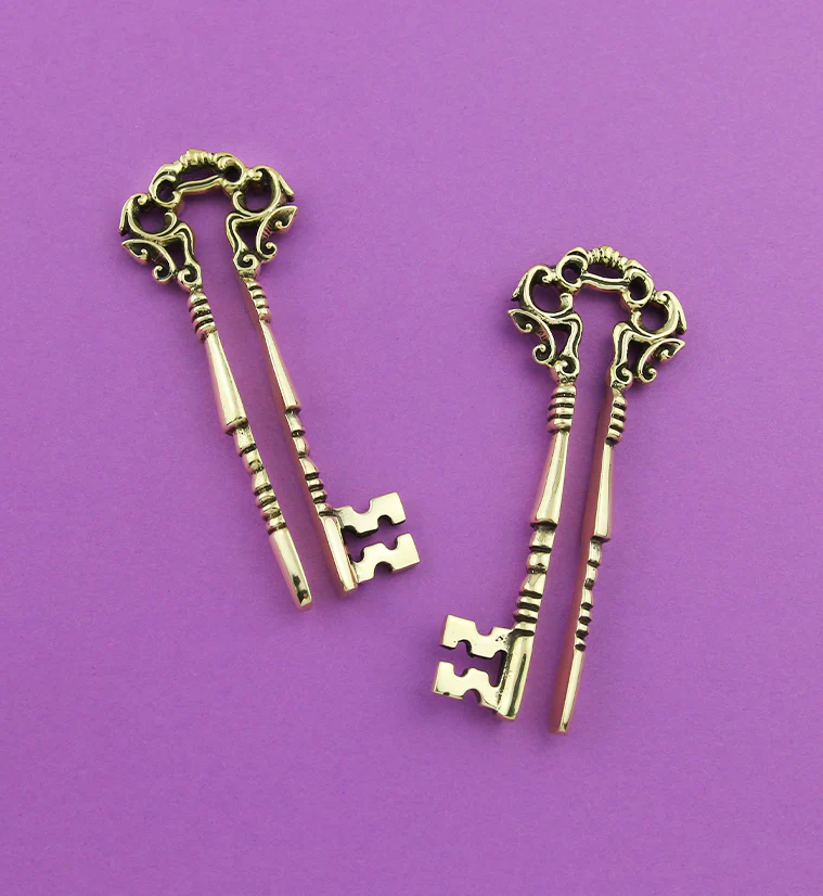 Brass Skeleton Key Ear Weights - Image 2