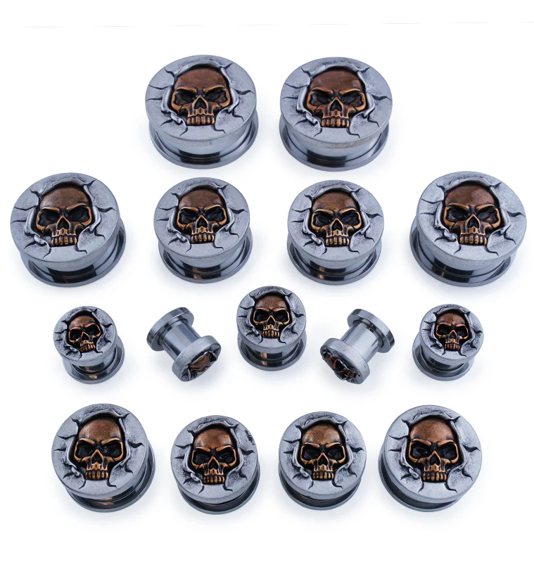 Brass Skull Stainless Steel Screw Back Plugs - Image 2