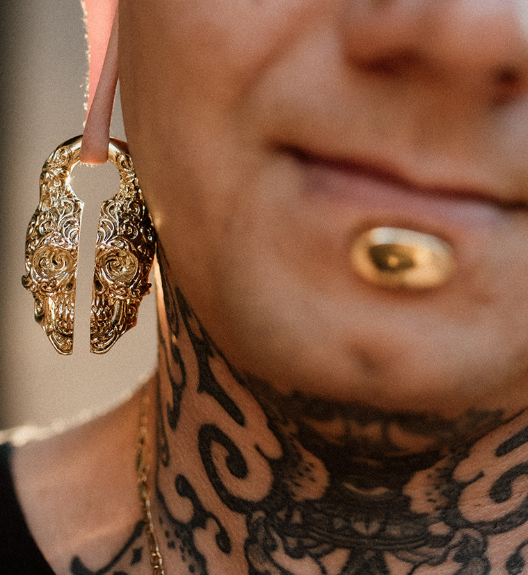 Brass Sugar Skull Ear Weights - Image 3