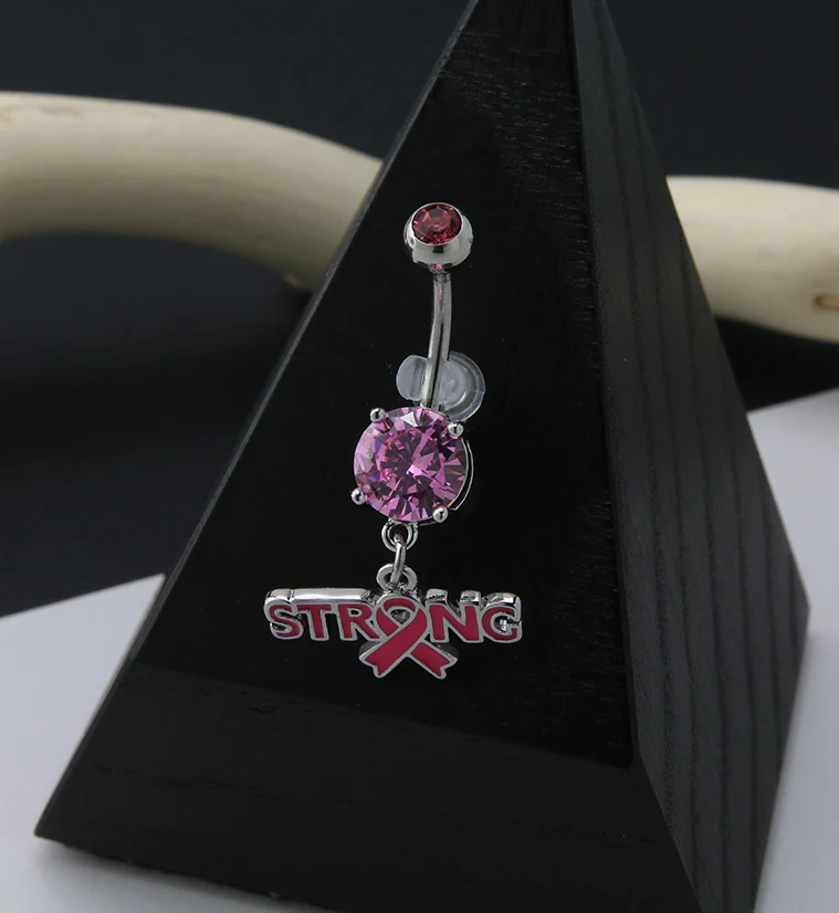 Breast Cancer Awareness Strong Pink CZ Belly Ring - Image 2