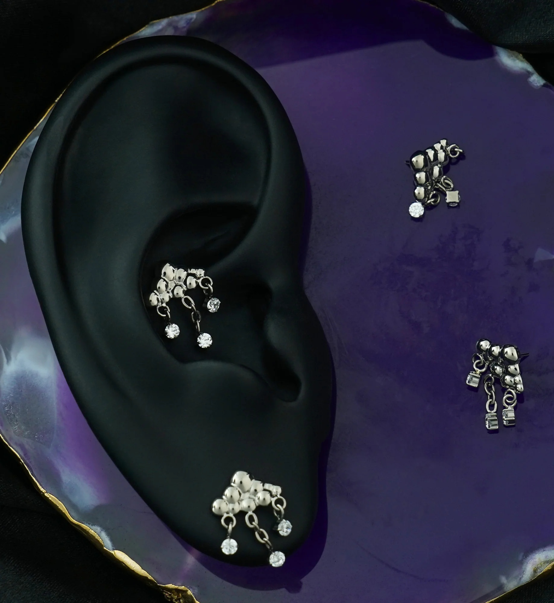 Storm Cloud Dangle Clear CZ Titanium Threadless Top - Image 2