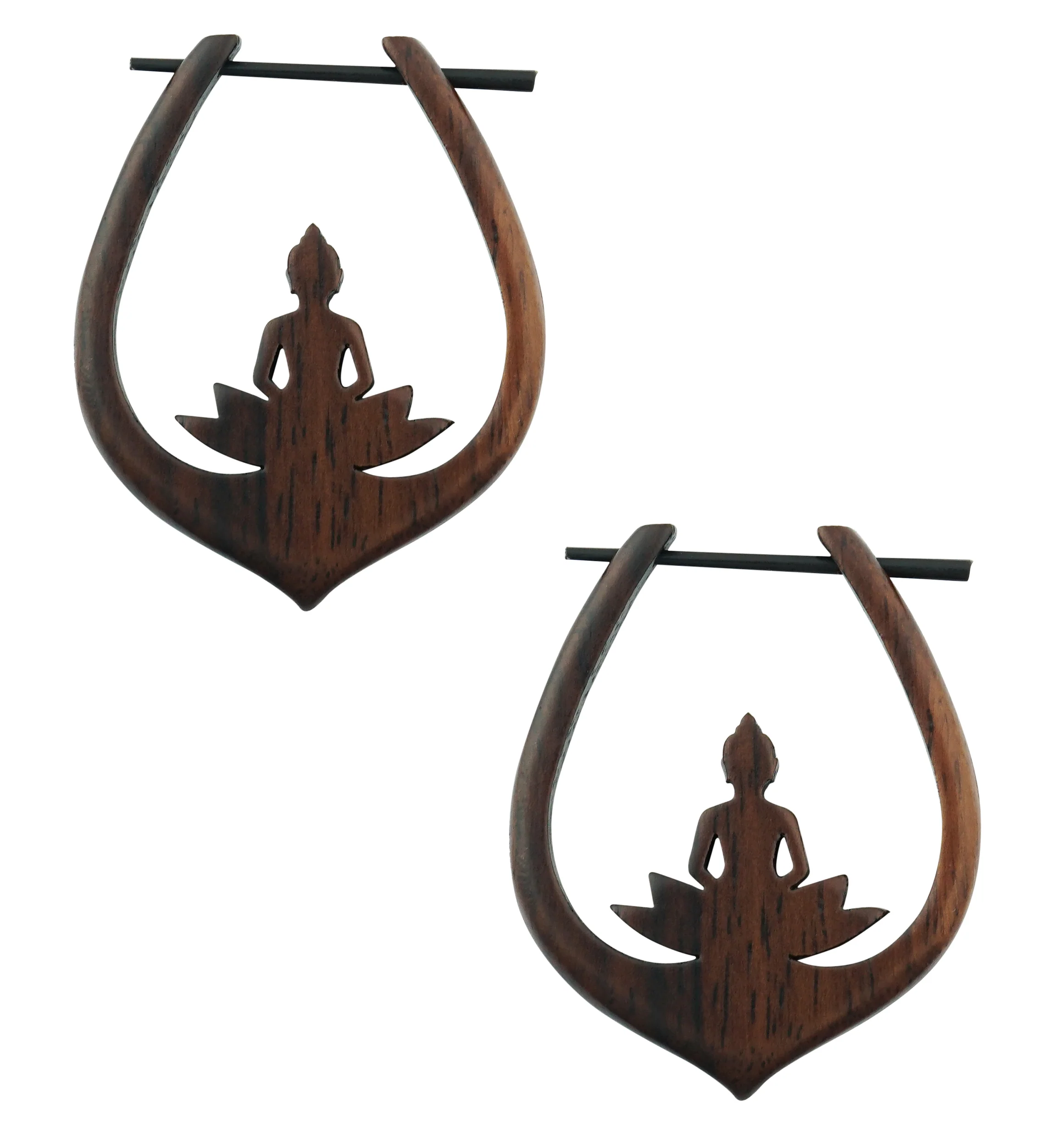 Buddha Teardrop Wood Earrings