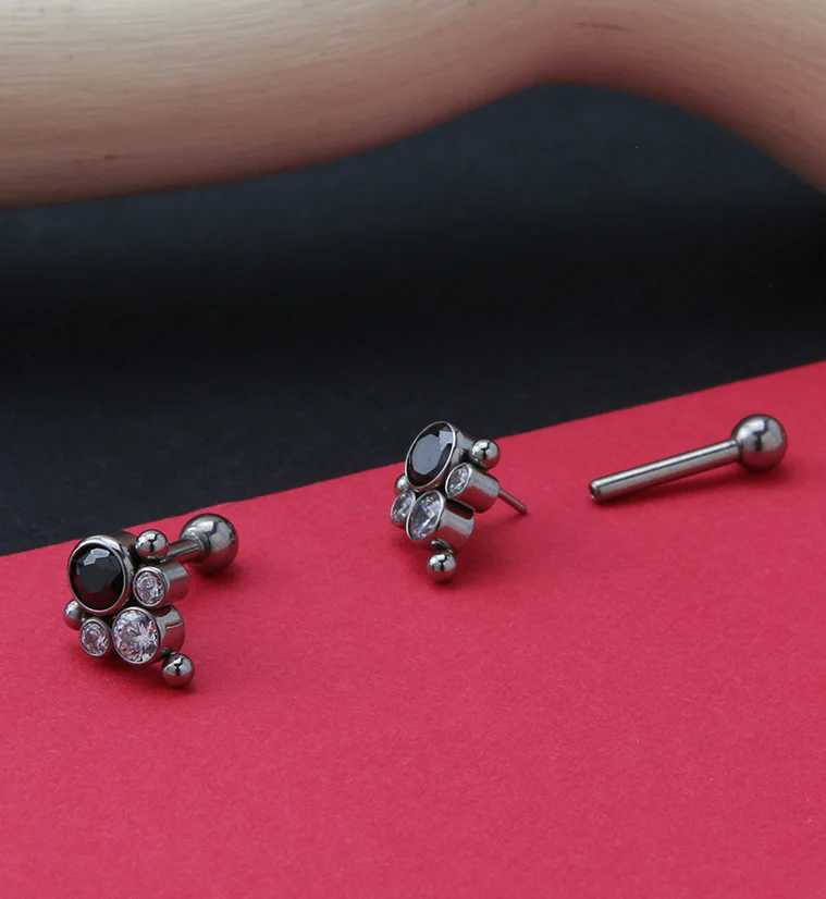 Bundle Black CZ Titanium Threadless Cartilage Barbell - Image 2