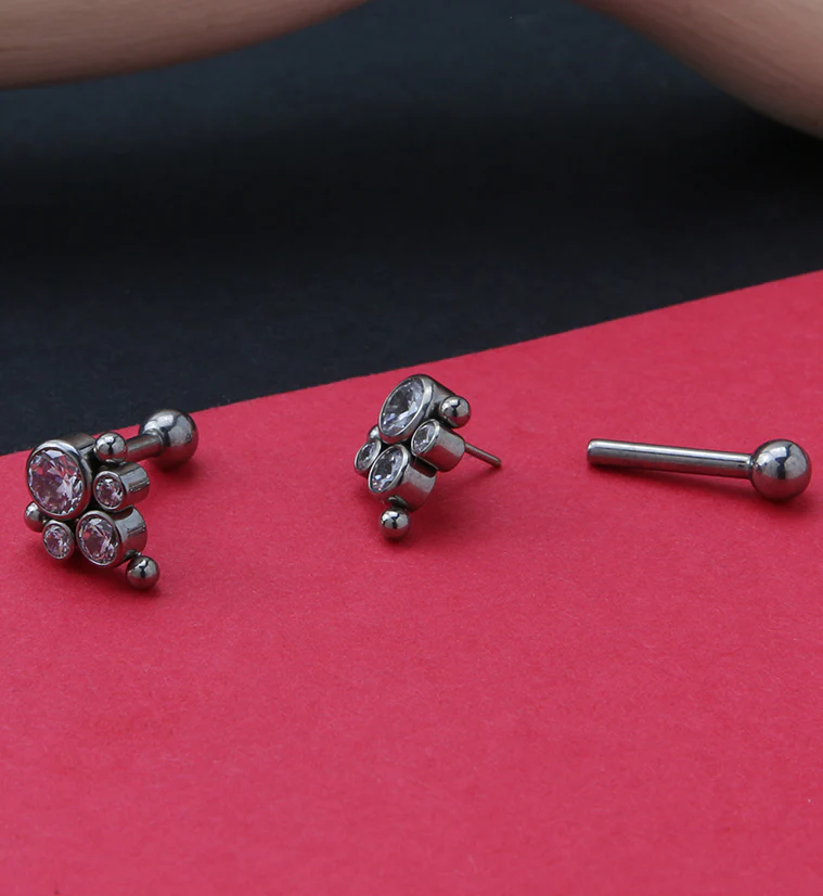 Bundle Clear CZ Titanium Threadless Cartilage Barbell - Image 2