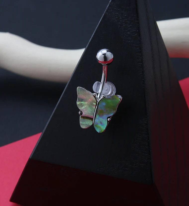 Butterfly Abalone Shell Belly Button Ring - Image 2