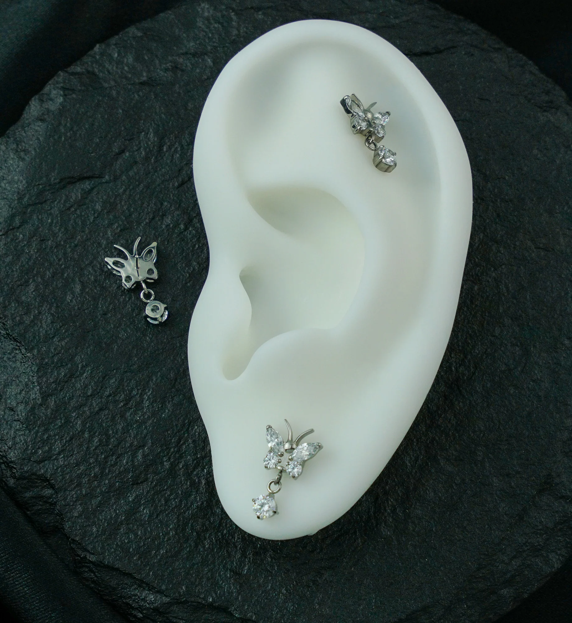 Butterfly Clear CZ Dangle Titanium Threadless Top - Image 2