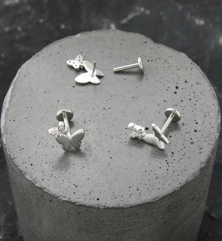 Butterfly CZ Shadow Stainless Steel Threadless Labret - Image 2