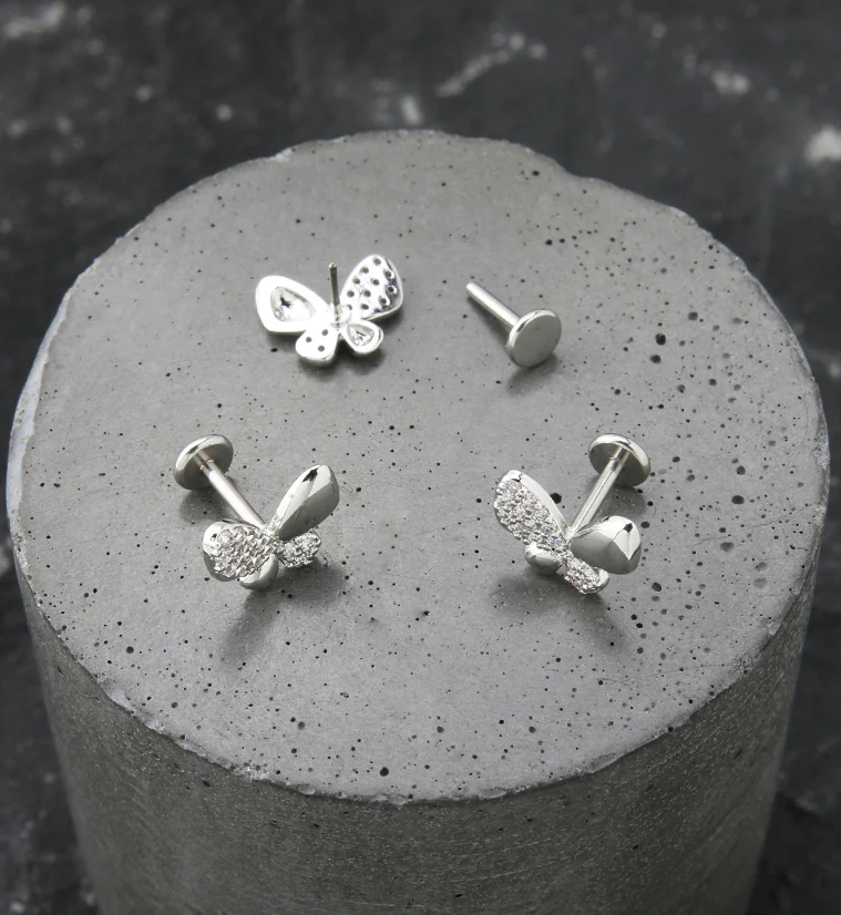 Butterfly Half CZ Stainless Steel Threadless Labret - Image 2