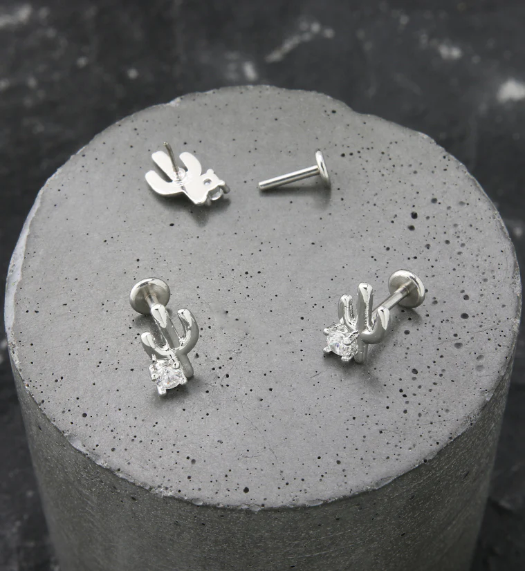Cactus CZ Stainless Steel Threadless Labret - Image 2