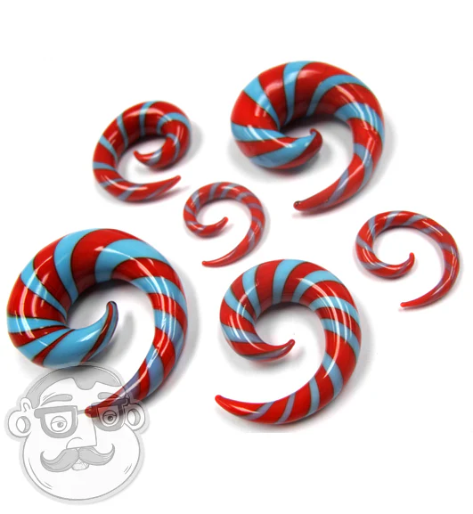 Candy Cane Striped Glass Spiral Plugs - Image 3