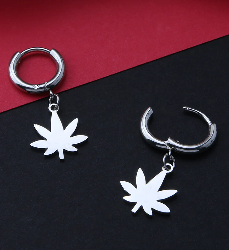 Cannabis Stainless Steel Hinged Earrings - Image 2