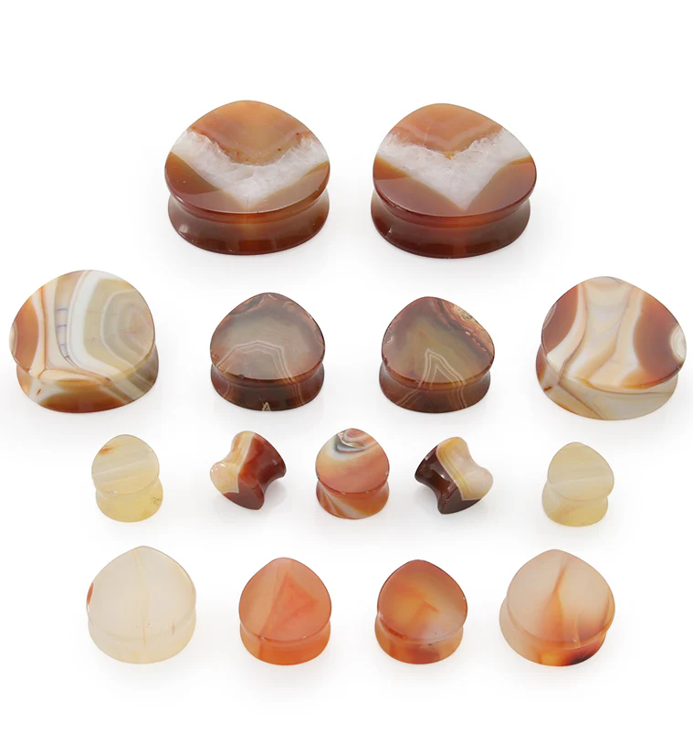 Carnelian Agate Stone Teardrop Plugs - Image 3
