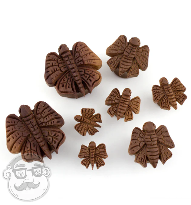 Carved Butterfly Saba Wood Plugs - Image 2