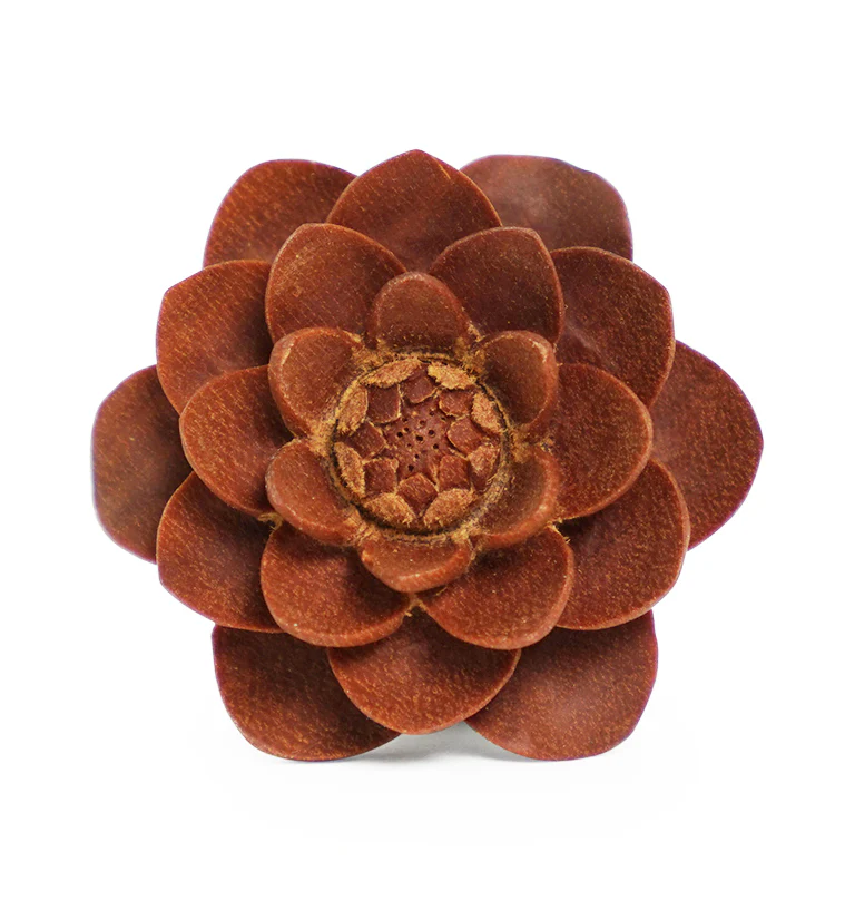Carved Camellia Flower Wood Plugs - Image 3