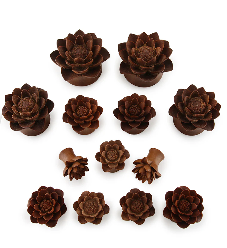 Carved Camellia Flower Wood Plugs - Image 4