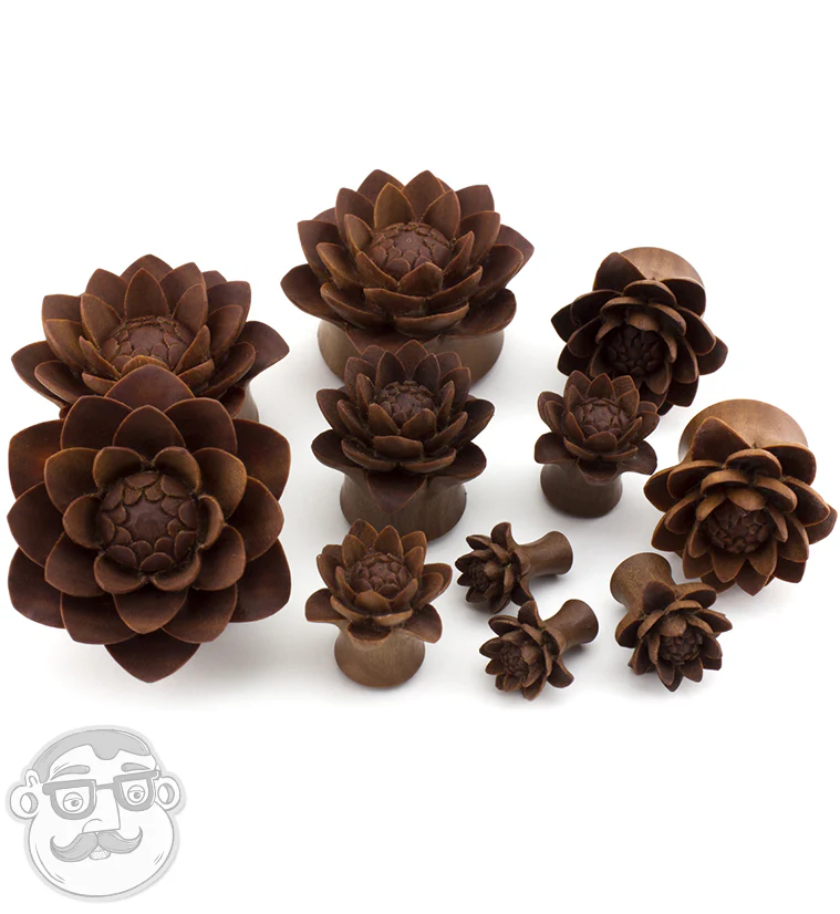 Carved Camellia Flower Wood Plugs - Image 5