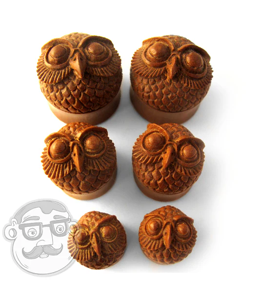 Carved Owl Wood Plugs - Image 8