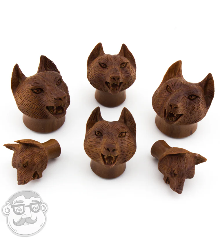 Carved Wolf Wood Plugs - Image 2