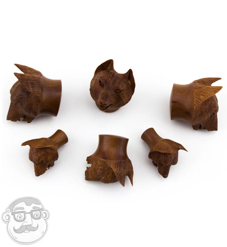 Carved Wolf Wood Plugs - Image 3