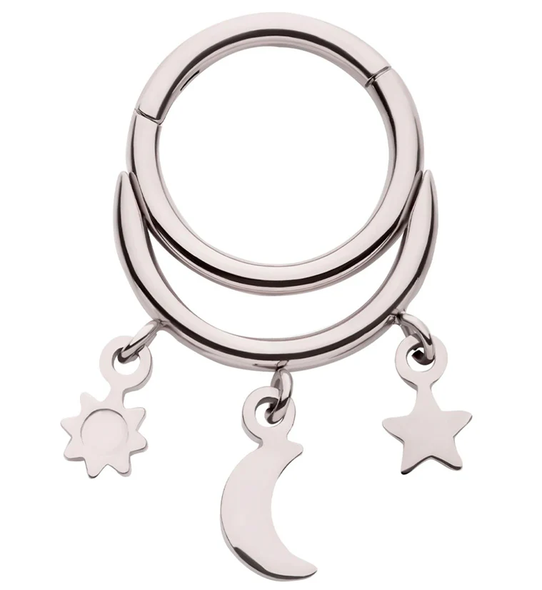 Celestial Dangle Stainless Steel Hinged Segment Ring