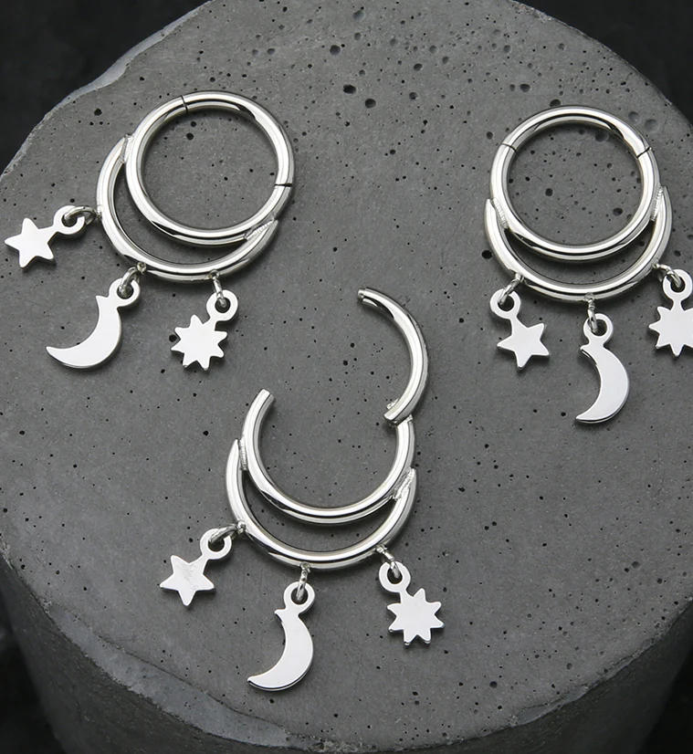 Celestial Dangle Stainless Steel Hinged Segment Ring - Image 2