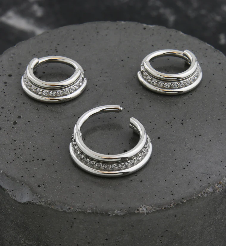 Center Clear CZ Row Stainless Steel Hinged Segment Ring - Image 2