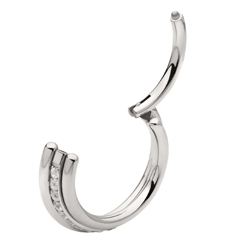 Center Clear CZ Row Stainless Steel Hinged Segment Ring - Image 3