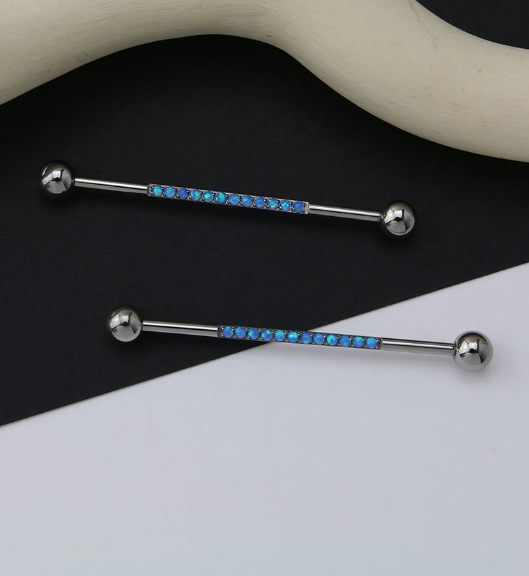 Center Line Blue Opalite Titanium Industrial Barbell - Image 2