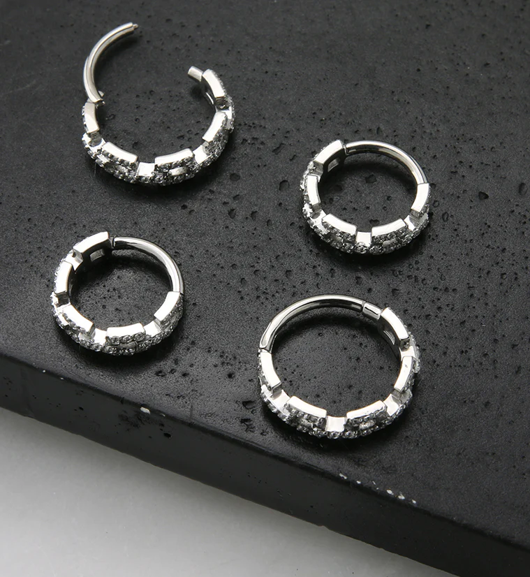 Chain CZ Stainless Steel Hinged Segment Ring - Image 2